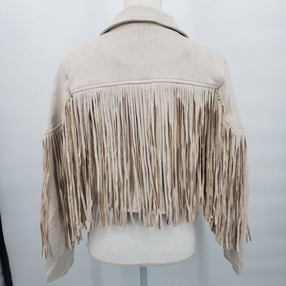 VEVERET Fringe Jacket Cream Faux Suede Moto Western Rodeo Bolero NWT - Picture 8 of 12